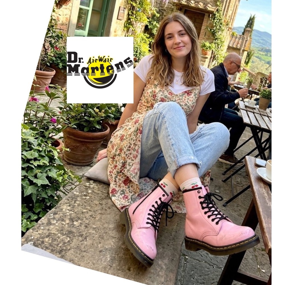 Dr. Martens 1460 J Pink Patent Leather Lace Up Side Zip Boots Kids Size 2 US